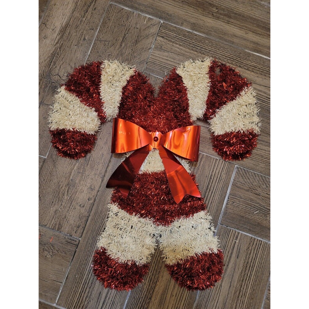 Vintage 21” Tinsel Candy Cane with Large Bow Decor